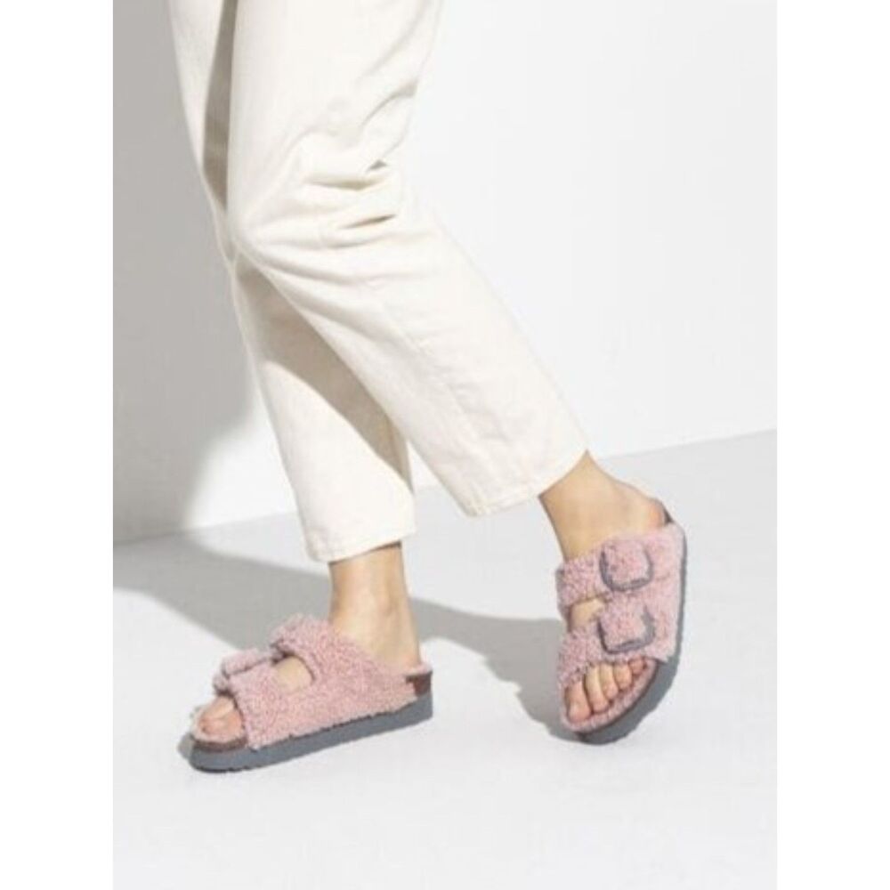 Birkenstock Arizona Crystal Rose Big Buckle Teddy Shearling Sandal EU 42 NIB